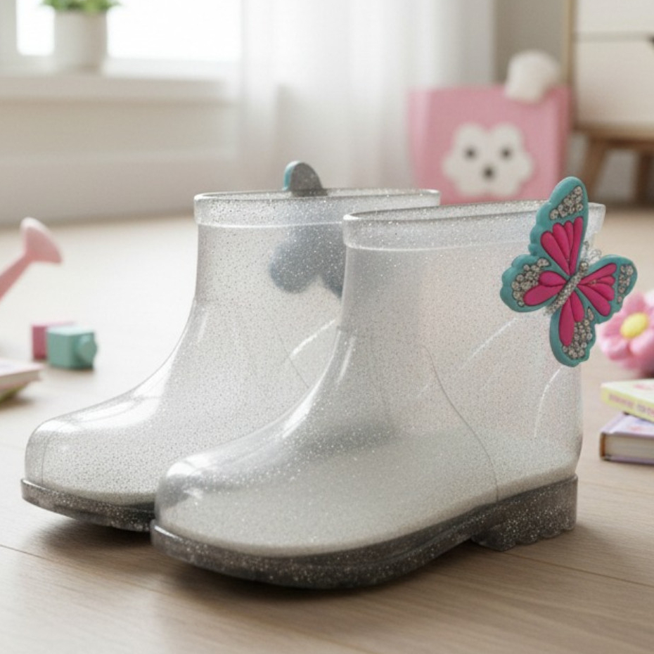 Galocha Bota Infantil Meninas Coração Borboleta Abelhinha Criança Leve Confortável Chuva Impermeável