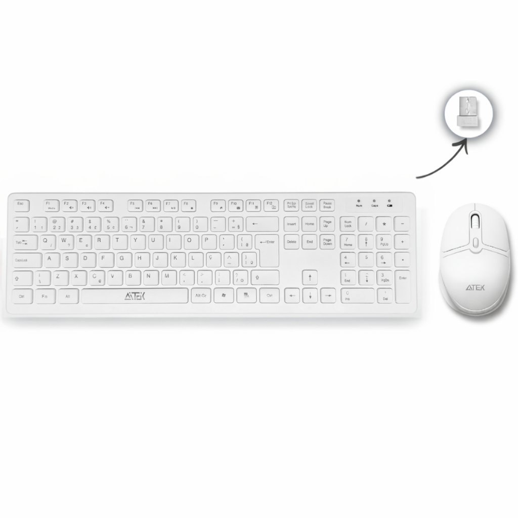 Combo Teclado Mouse Wireless 2.4G 107 teclas Silencioso Ergonômico Alta Precisão Home Office