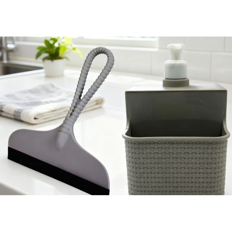Kit Cozinha Rodo De Pia + Porta Detergente 500ml Com Porta esponja