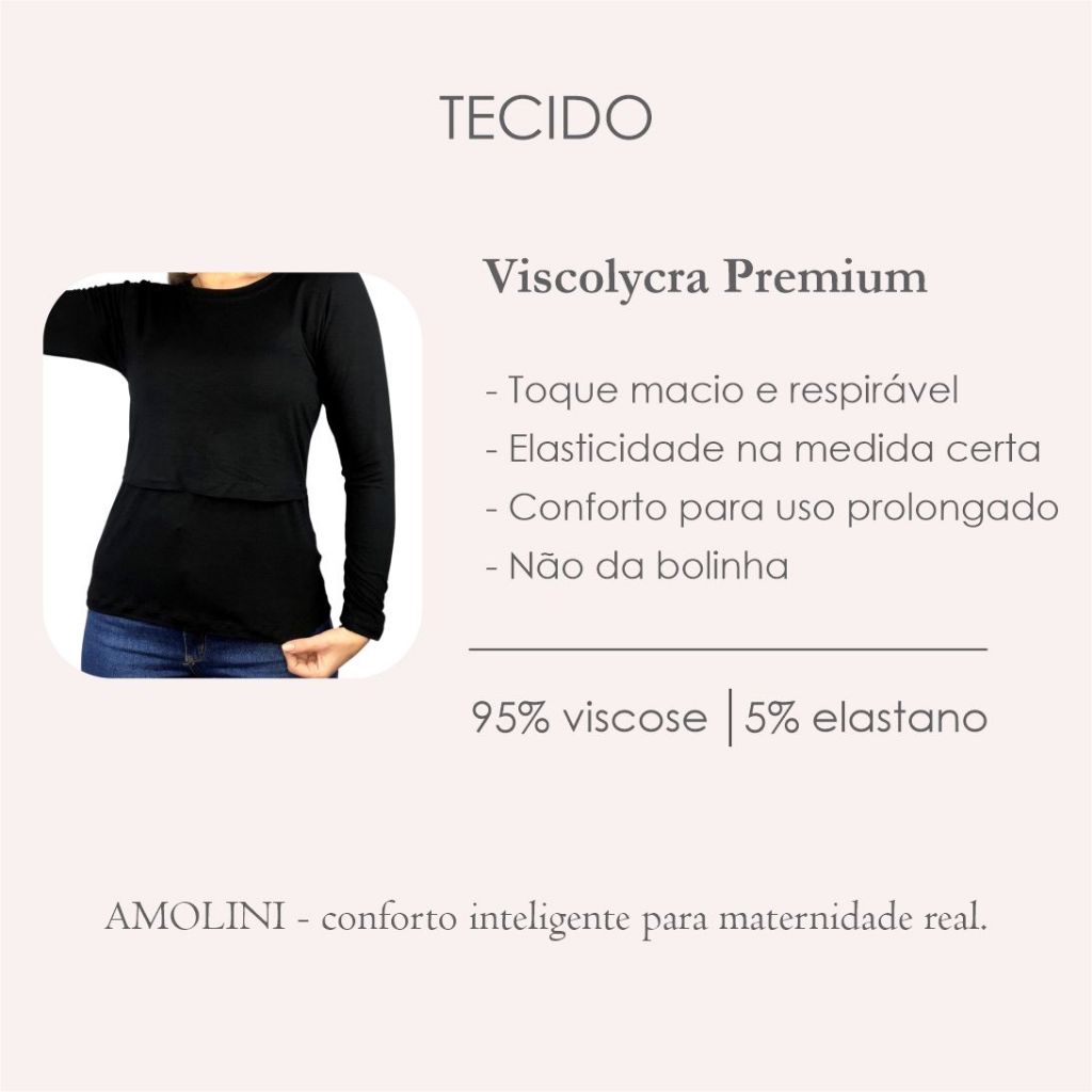 Detalhes do Kit 3 Blusa Amamentação Diversas Cores Viscolycra Premium Camiseta Manga Longa Gestante Amamentar