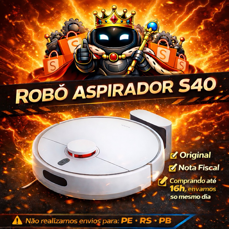 Imagem Robô Aspirador S40 Xiaomi Robot 2025 Bivolt 10.000Pa Branco Passa Pano Versão Global