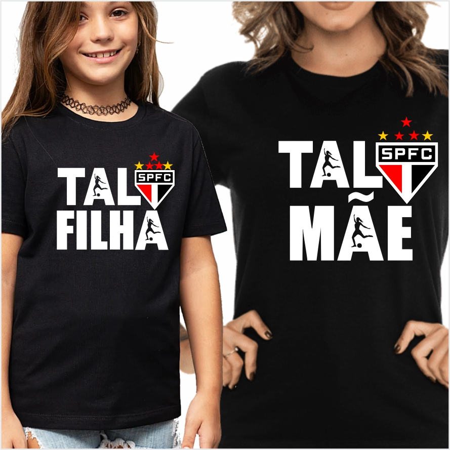 Kit Mãe e Filha Camisetas Personalizadas Futebol Preto Presente