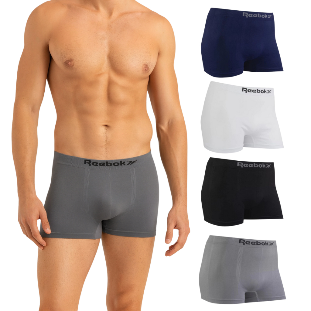 Kit Cueca Boxer Reebok Masculina Sortidas Sem Costura Microfibra 100% Poliéster Adulto Original