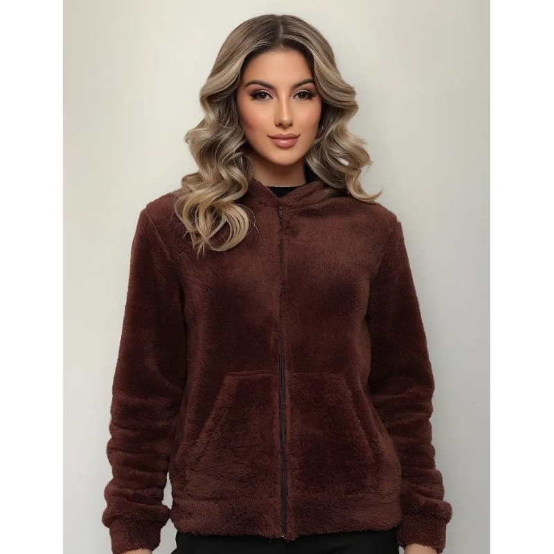 BLUSA DE FRIO TEDDY COM ZIPER E CAPUZ DUPLA FACE P, M, G, GG