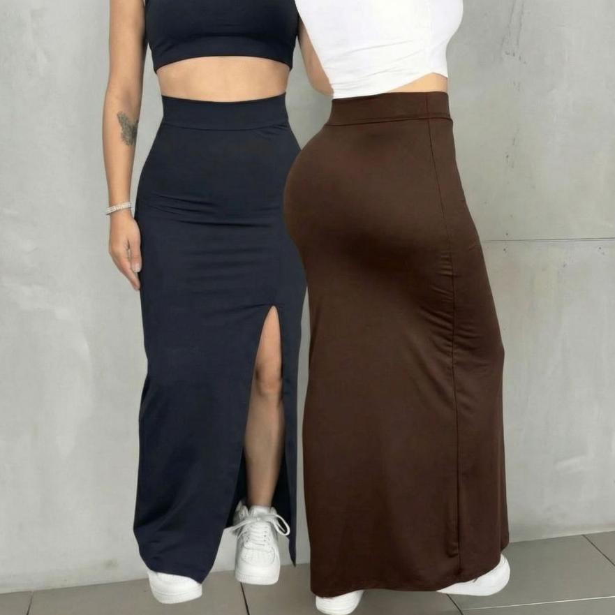 Saia Longa Fenda Feminina Modinha Suplex Verão Longuete Blogueira Moda Gringa em Oferta na Shopee