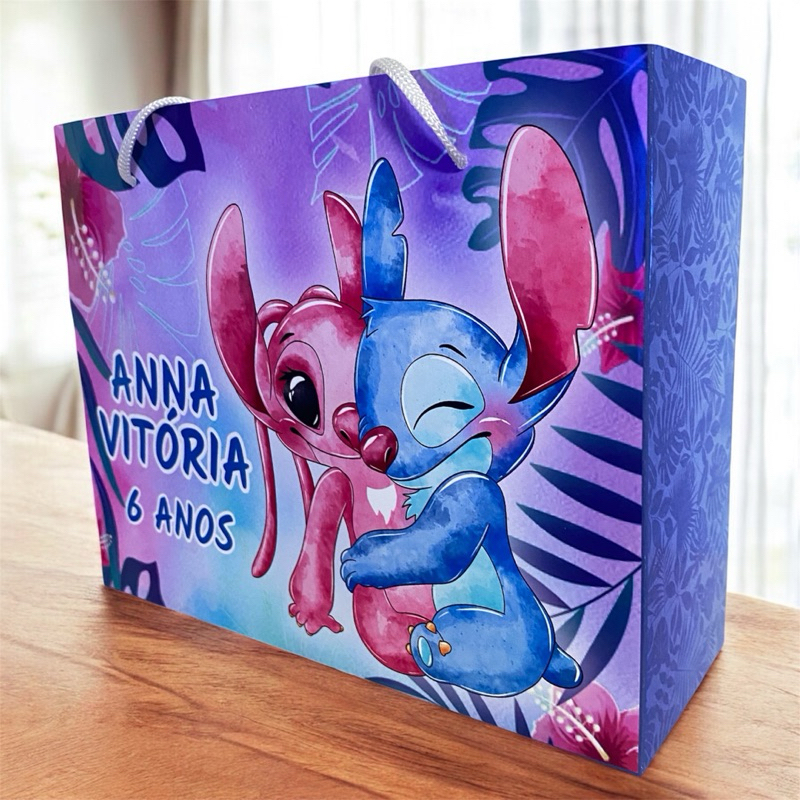 10 SACOLINHAS Stitch e angel PERSONALIZADAS (G) - PEGUE E MONTE - Sacolinha lembrancinha aniversário