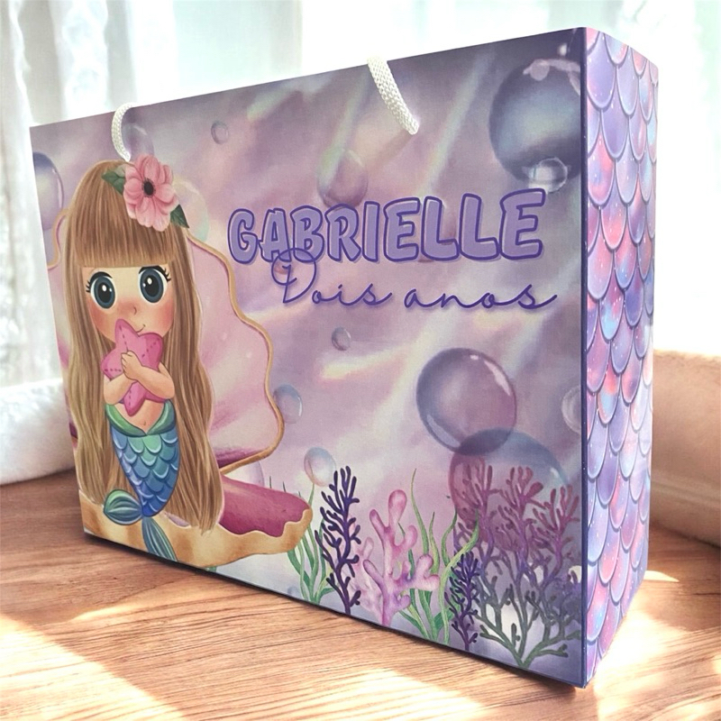 10 SACOLINHAS Sereia fundo do mar PERSONALIZADAS (G) - PEGUE E MONTE - Sacolinha lembrancinha aniversário