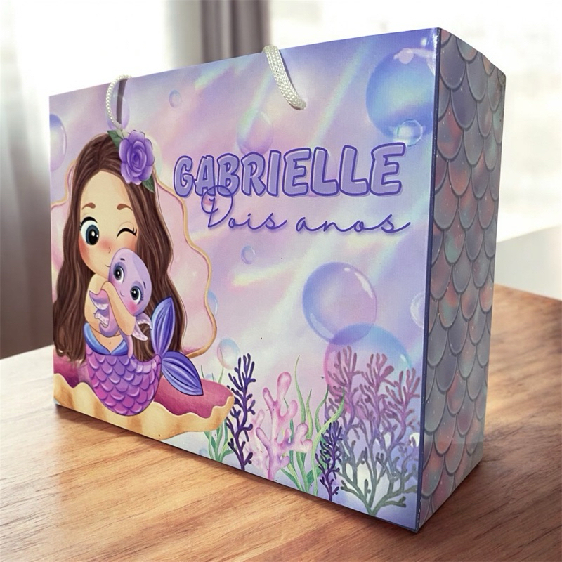 10 SACOLINHAS Sereia fundo do mar PERSONALIZADAS (G) - PEGUE E MONTE - Sacolinha lembrancinha aniversário