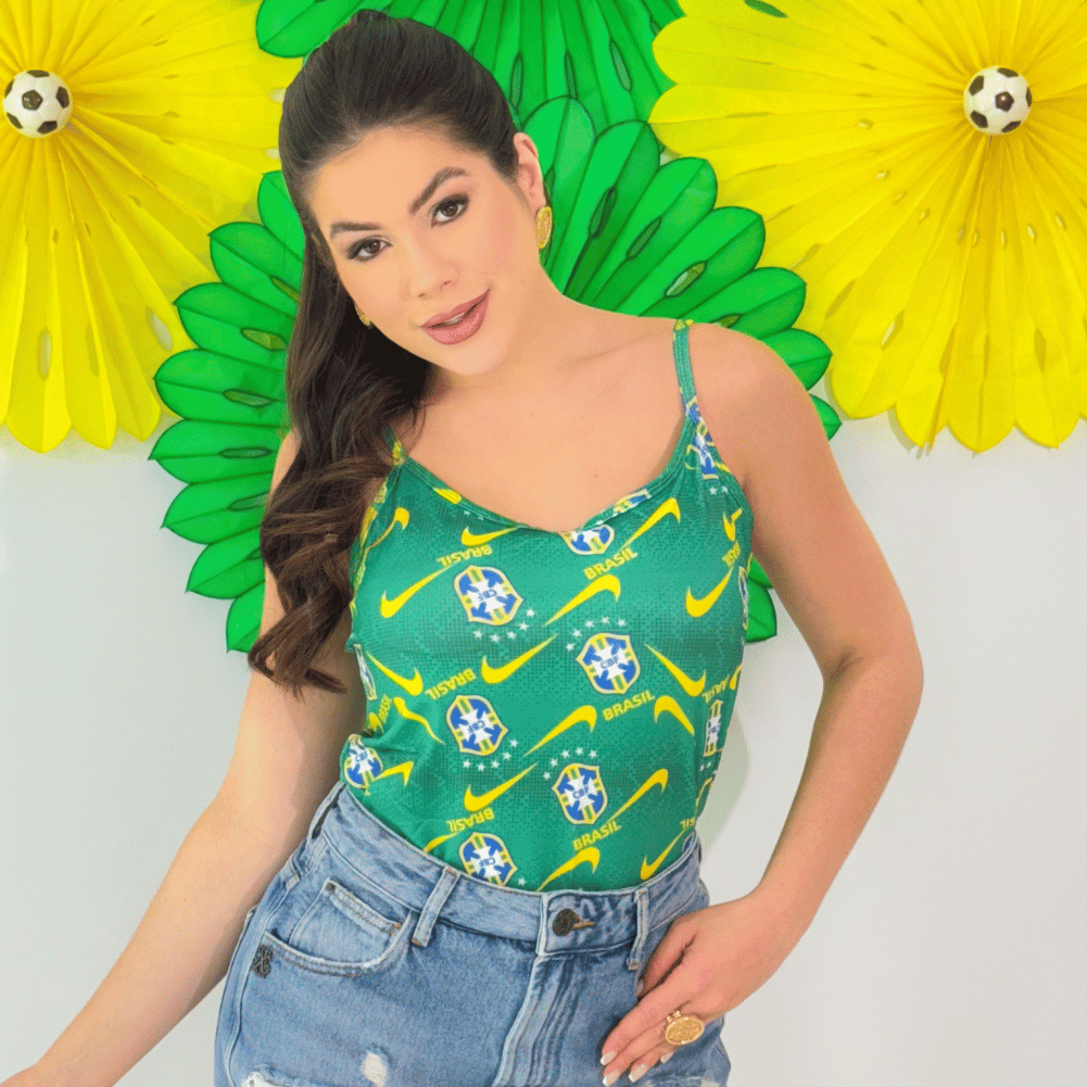 Regata Feminina Brasil Alça Fina Suplex Estampada Ajustada Modeladora Confortável Verão Casual em Oferta na Shopee