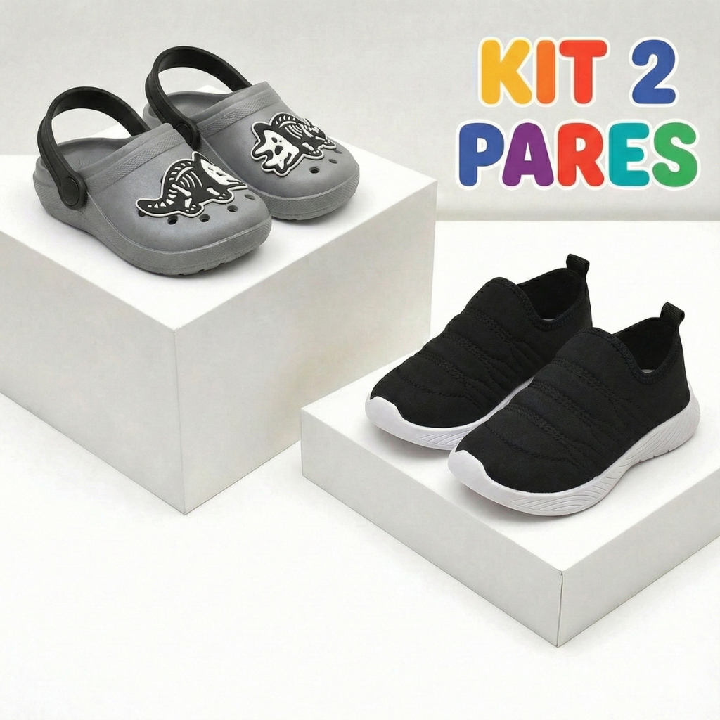 Kit Tênis Infantil Masculino Escolar + Babuche Menino Confortável Leve E Macio em Oferta na Shopee