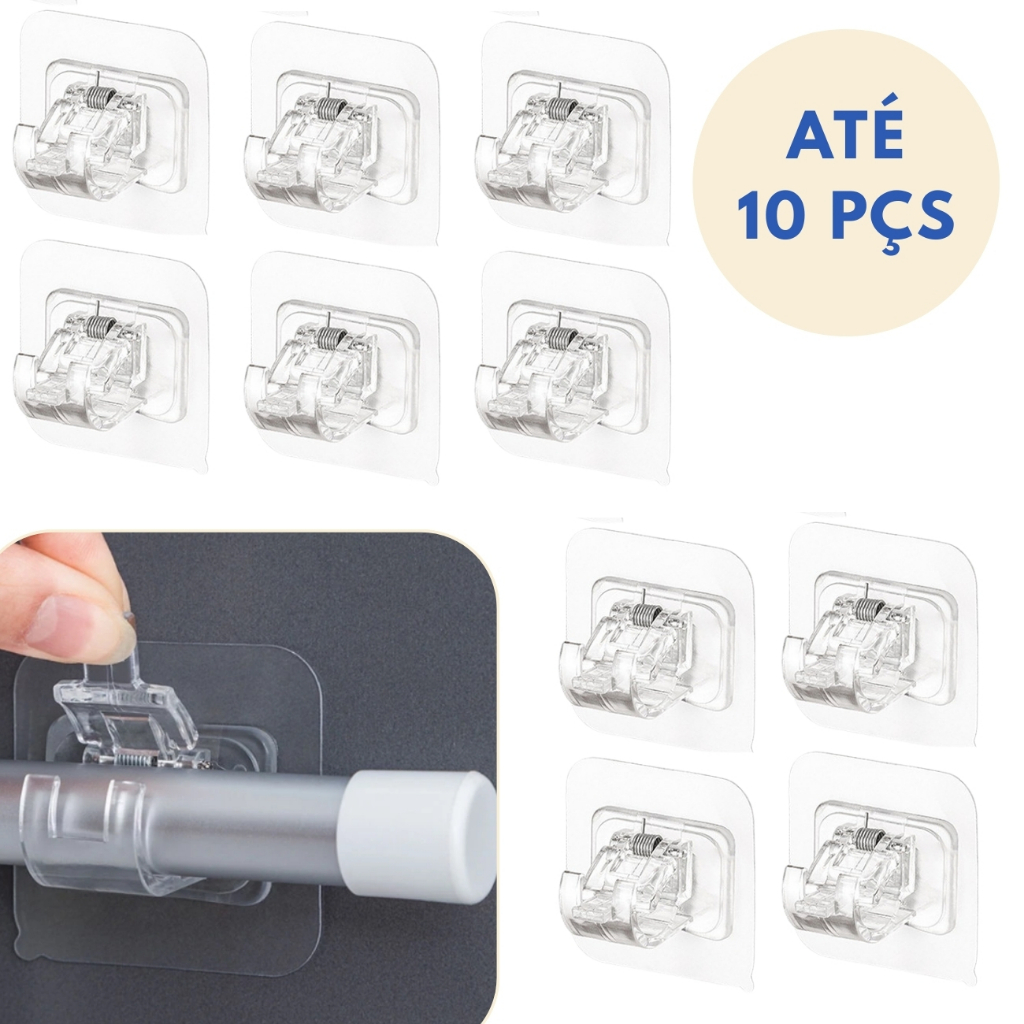 Kit Ganchos Adesivos Suporte Varão para Trilho Cortina Cozinha Banheiro Pendurar Sem furar Parede em Oferta na Shopee