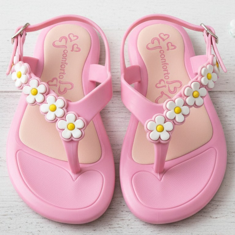 Sandália Infantil Rasteira de Dedo Confortável Flexível Chinelo Leve Macia Dia a Dia Colorida