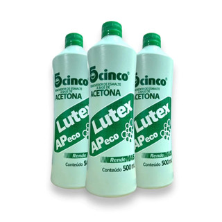 KIT C/ 3 REMOVEDOR DE ESMALTE ACETONA LUTEX 5CINCO 500ML - NÃO RESSECA, NÃO MANCHA, REMOVE GLITTER