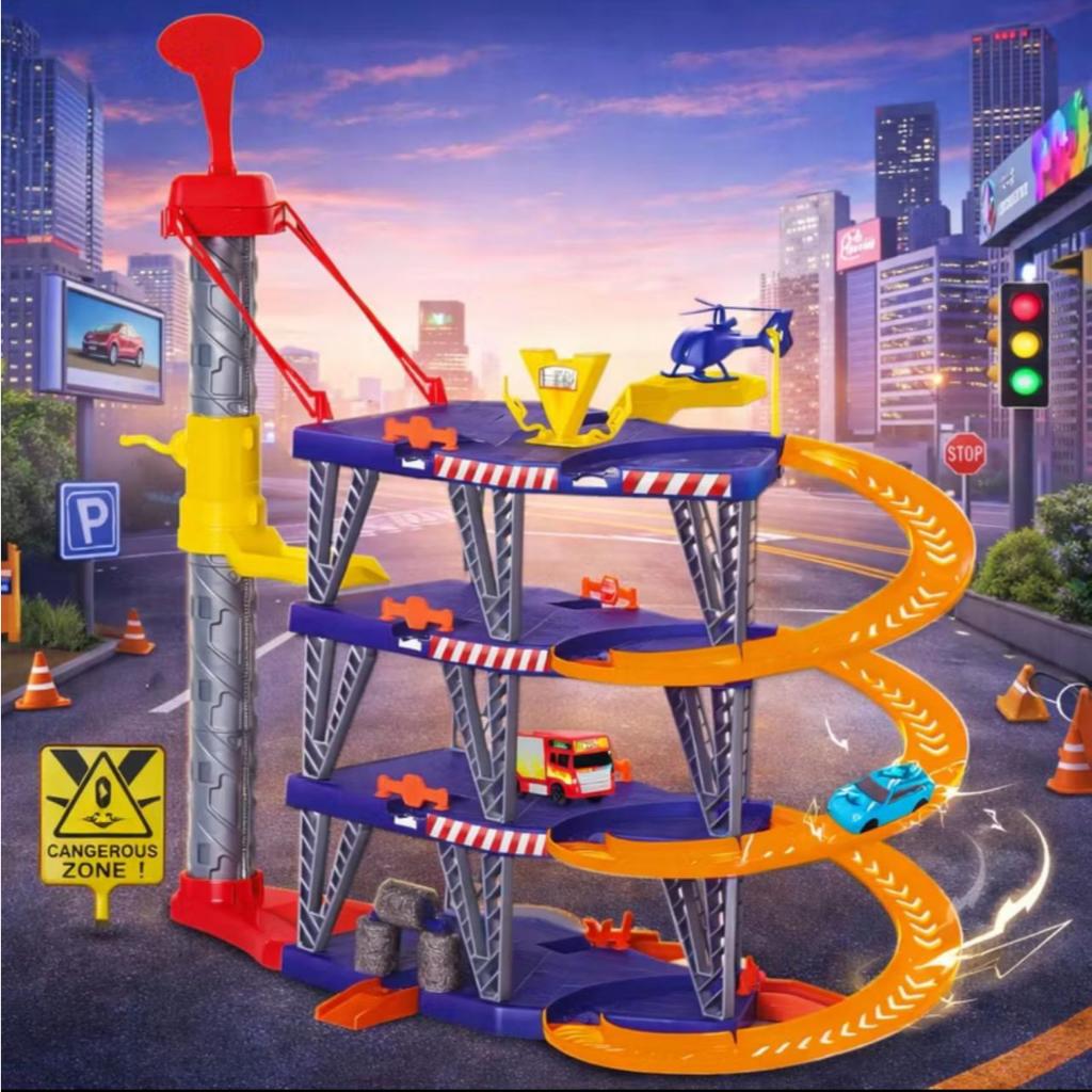 Mega Parking Elevador Pista Radical C/ Carrinho e Helicóptero - Posto Lava Rápido em Oferta na Shopee
