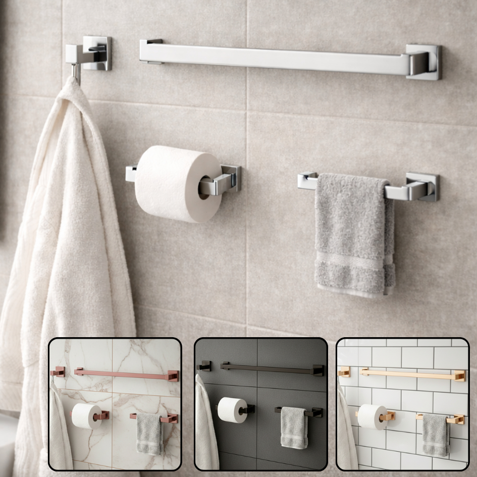 Kit Acessórios para Banheiro Aço Inox 304  Porta Toalhas Papeleira e Cabide Suporte para Banhheiro