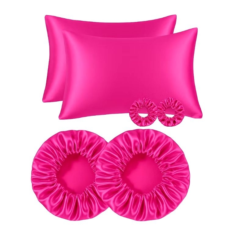 Kit 2 Fronhas de Cetim + 2 Toucas de Cetim + 2 Xuxinhas de Cetim | Proteção para Cabelo