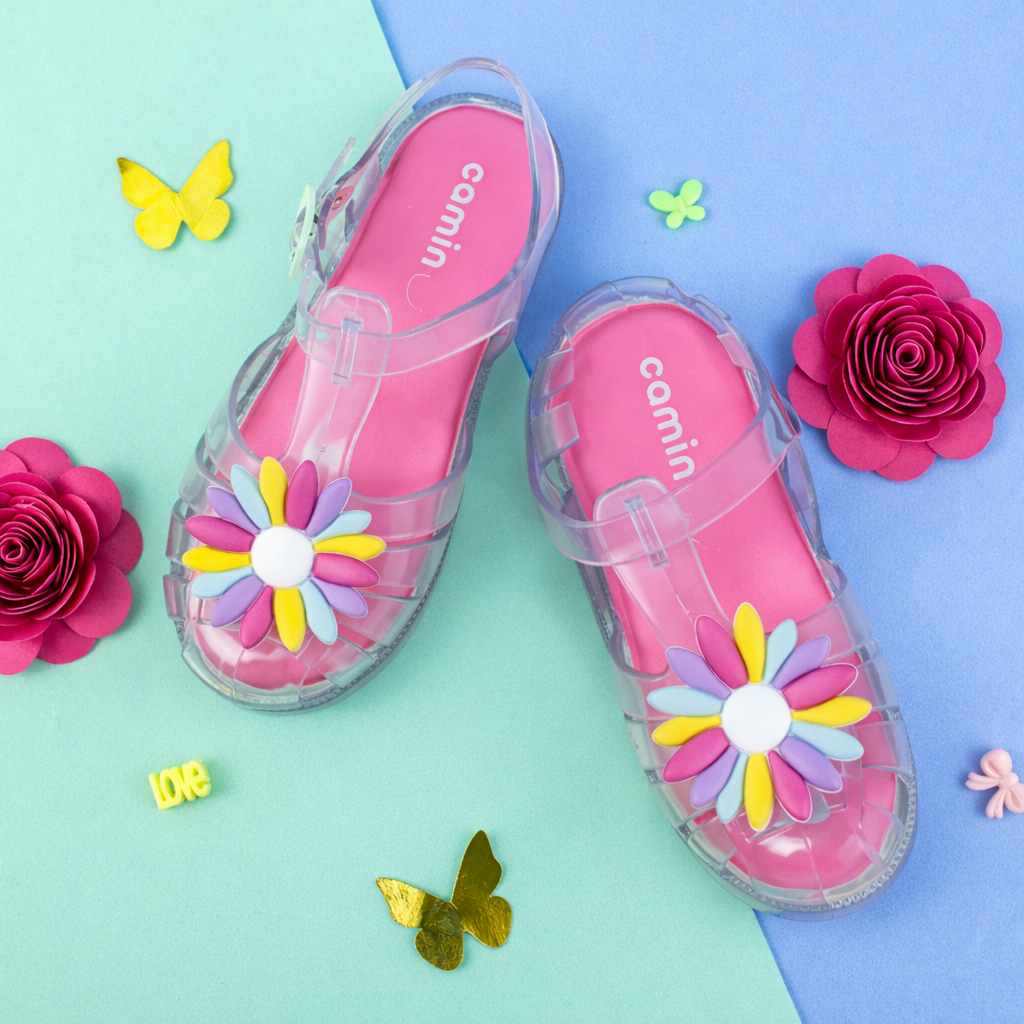 Sandália Infantil Menina Confortável Transparente Aplique Margarida Promoção Camin em Oferta na Shopee