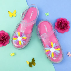 Sandália Infantil Menina Confortável Transparente Aplique Margarida Promoção Camin