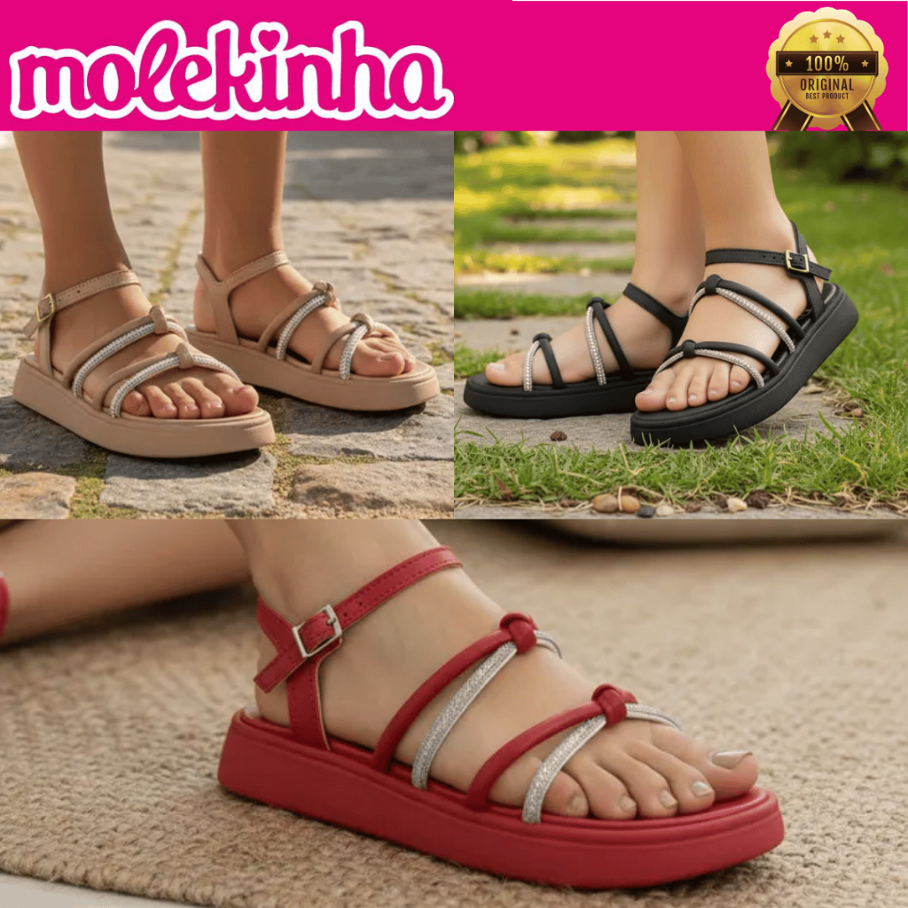 Sandália Papete Molekinha Infantil Menina 2358.106 Feminina Brilho Festa Confortável Leve Original em Oferta na Shopee