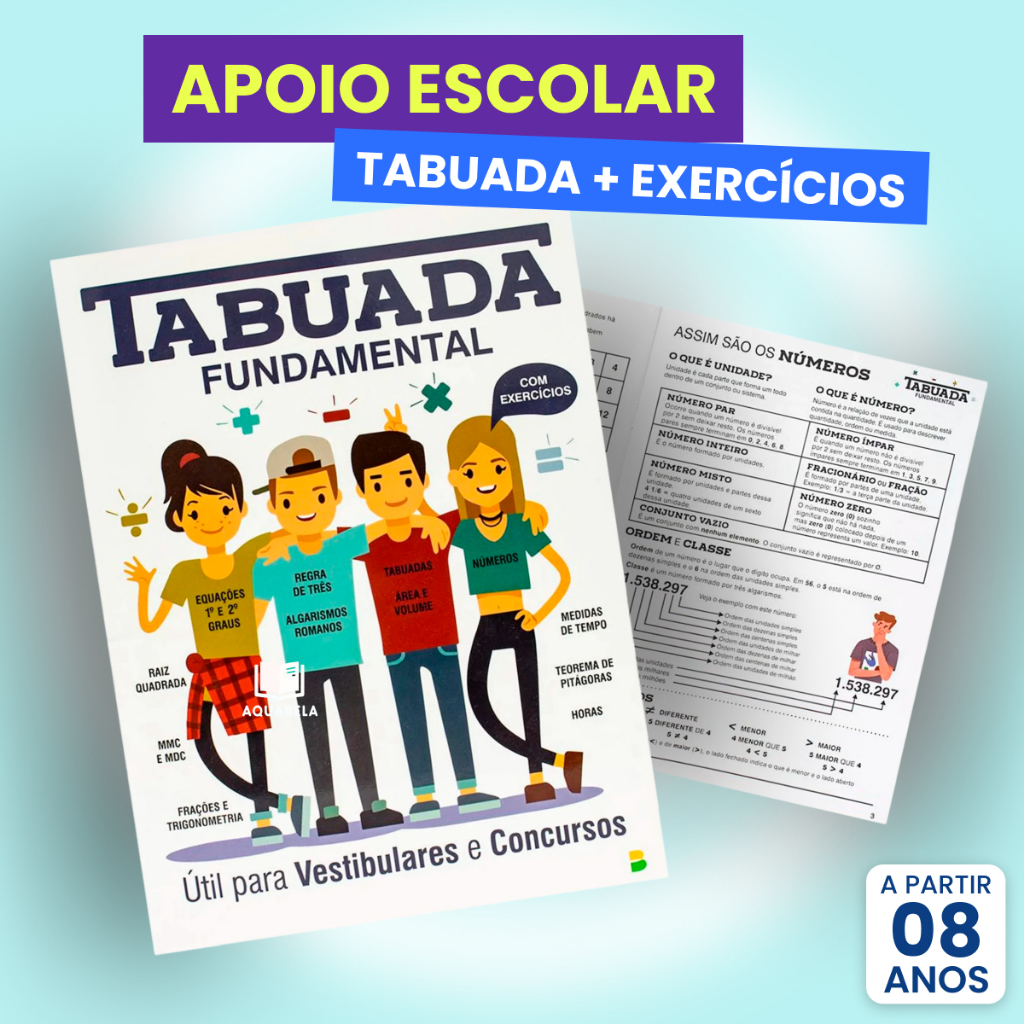 Tabuada Fundamental Livro de Apoio Material Escolar - Infantil Completa com Operações e Exercícios em Oferta na Shopee