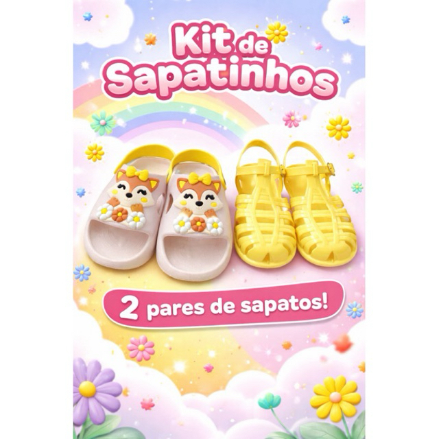 Kit 2 Pares Sandália Infantil Melissa Chinelo Nuvem Menina Leve e Confortável