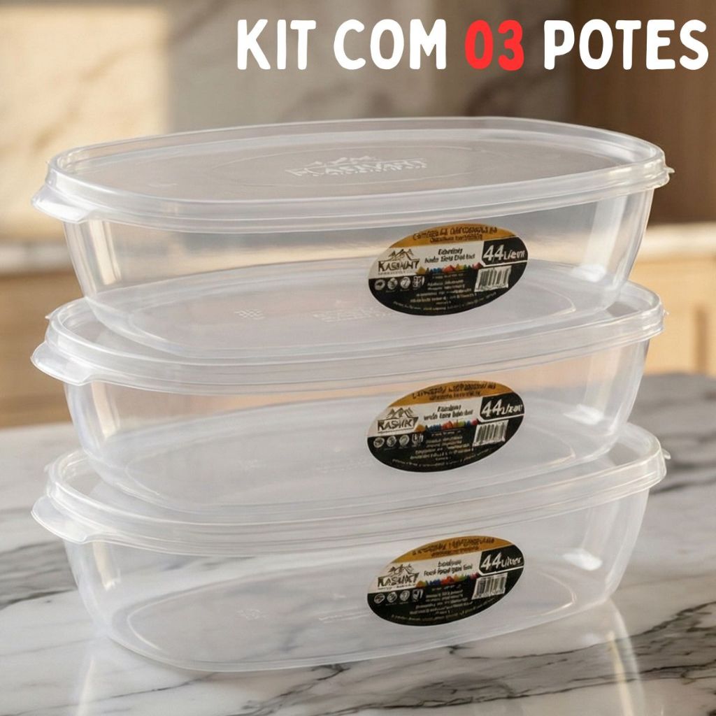 Jogo 3 Potes 4,4 Litros Transparente Retangular Reforçado em Oferta na Shopee