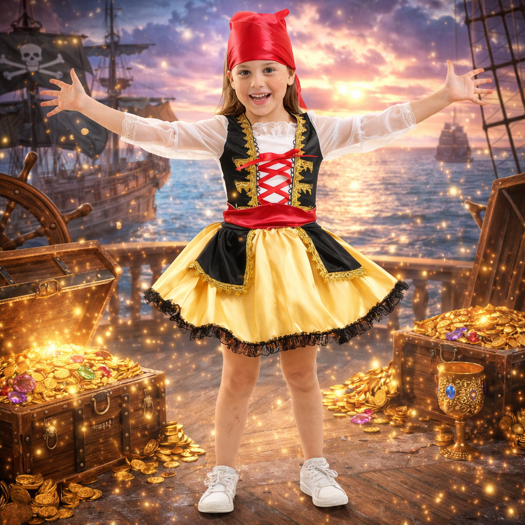 Fantasia Pirata Infantil Menina Luxo Carnaval + BRINDE ( (Tic-Tac de Piratinha) Envio imediato