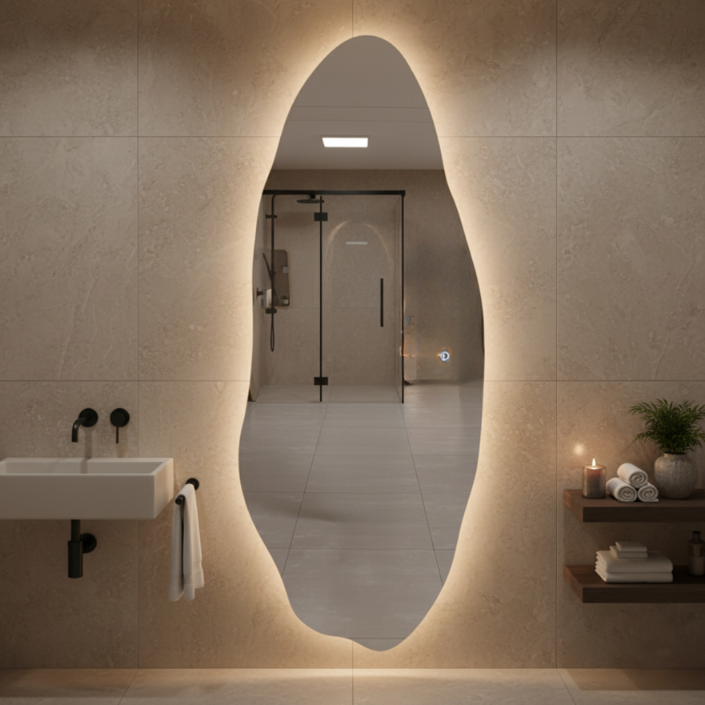 Espelho Orgânico Vênus Lopazzi 150cm com LED 3 Cores ou Sem LED Grande Banheiro Quarto Sala Bivolt