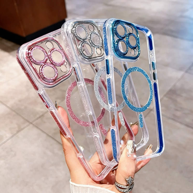 Capinha Transparente Com Brilho MagSafe Acrílico Para IPhone 11 12 13 14 15 16 16Promax em Oferta na Shopee