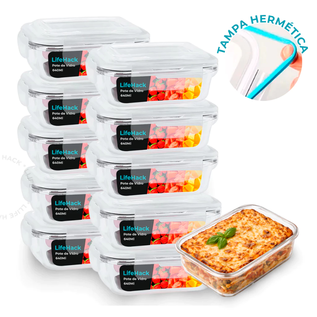 Conjunto Potes Vidro Hermético Mantimentos Marmita 640ml