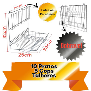 Escorredor de Pratos Suspenso de Parede dobravel Resistente Aço para10 Pratos 5 Copos E Talheres em Oferta na Shopee