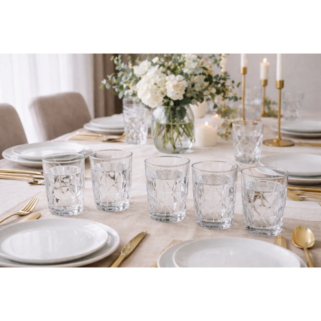 Jogo 6 Copos Diamond Transparente Vidro 350ml Resistente Diamante