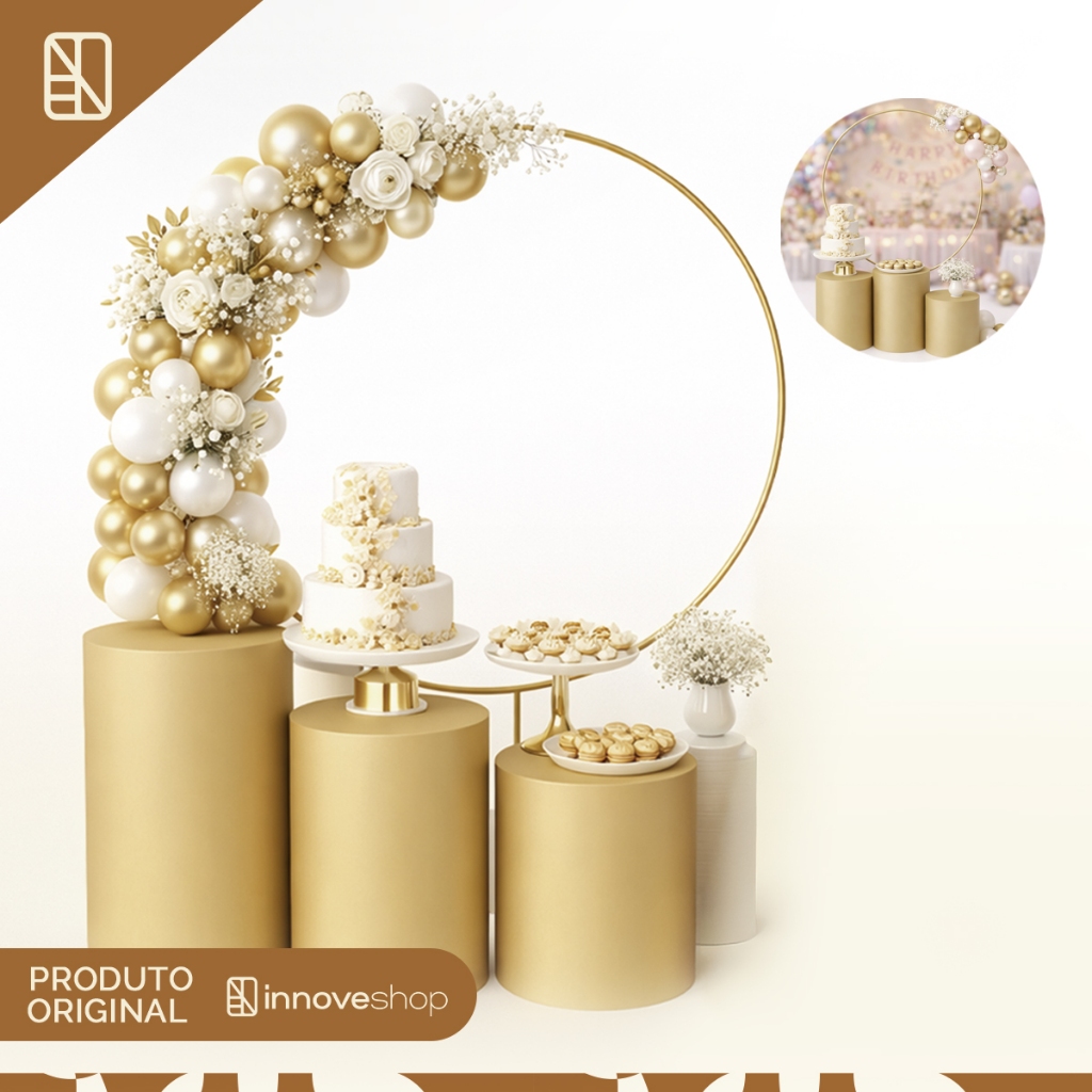 Kit Pegue Monte Trio Cilindro MDF com Arco Painel Redondo 1,5m Desmontável para Festas Aniversário em Oferta na Shopee