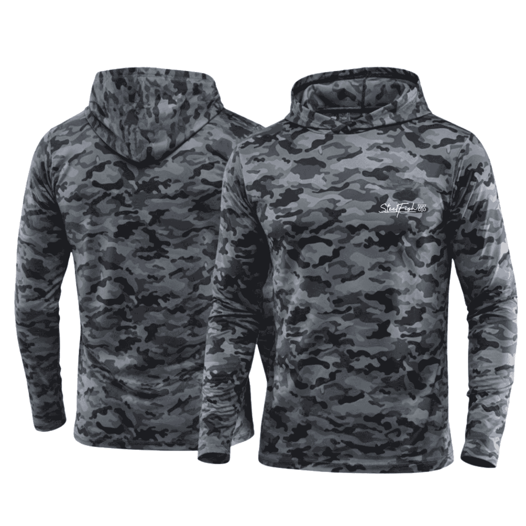 Camiseta Caça e Pesca Proteção Solar UV50  Camuflado Militar Térmica com Capuz