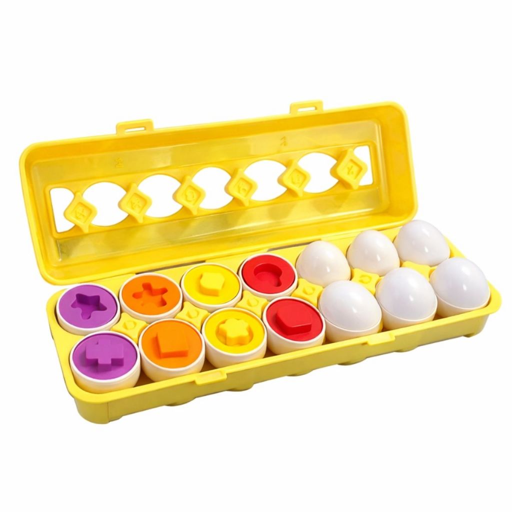 Brinquedo Educativo Infantil Caixa Ovos De Encaixar Formas Geométricas e Cores