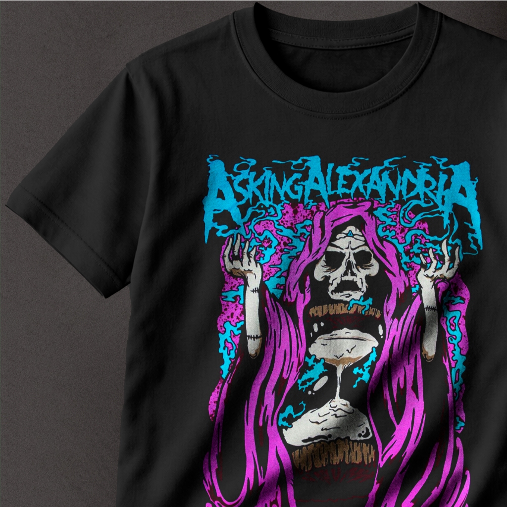 Camiseta Rock Preta Asking Alexandria Skull Hourglass Time 087