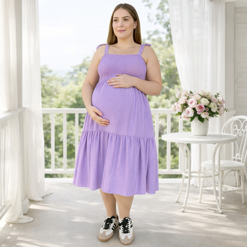 Vestido Midi De Grávida Gestante Modelo Plus Size Tons Pastéis Moda Verão 2026