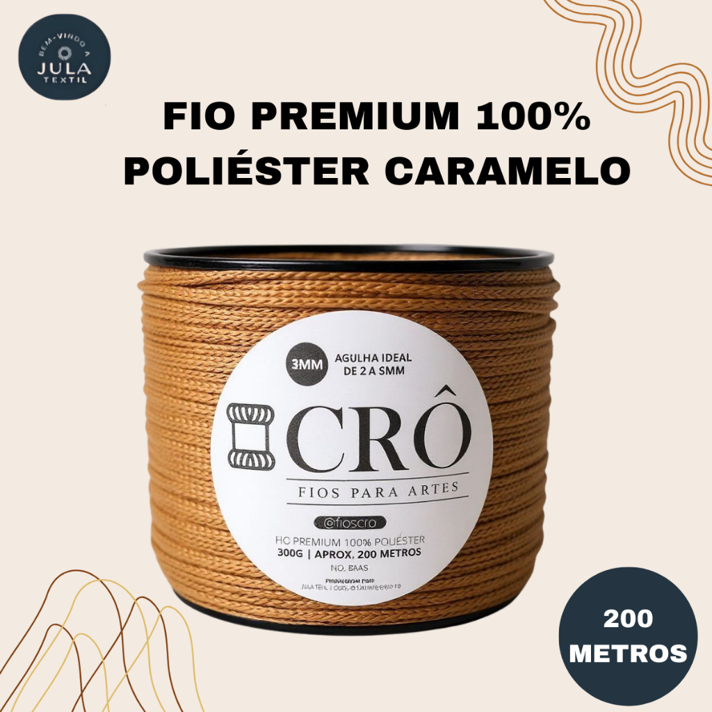 Fio Náutico Premium 3mm 100% Poliéster Camelo 200m Crochê Tricô Linha Home Artesanato Macramê em Oferta na Shopee