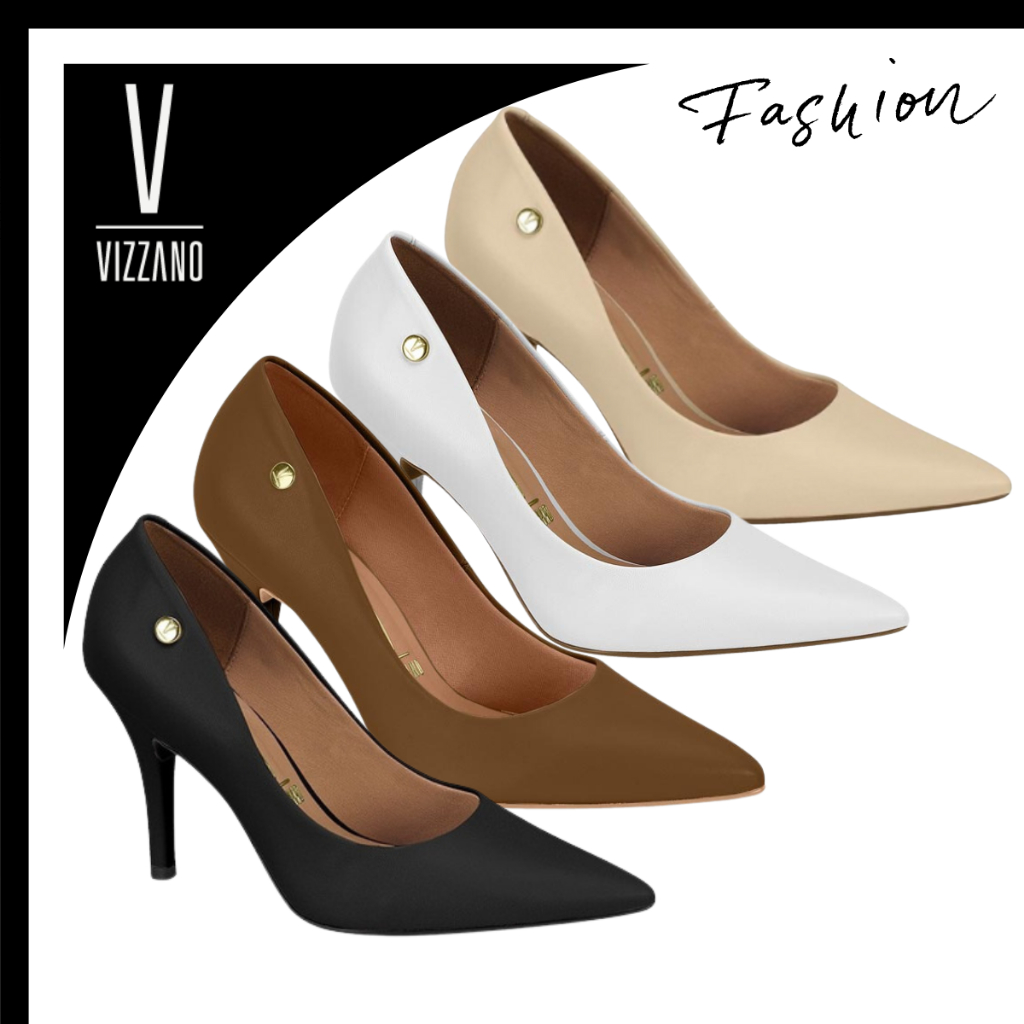 Sapato Scarpin Feminino Vizzano Salto Alto Bico Fino Confortável Social Básico Trabalho Original