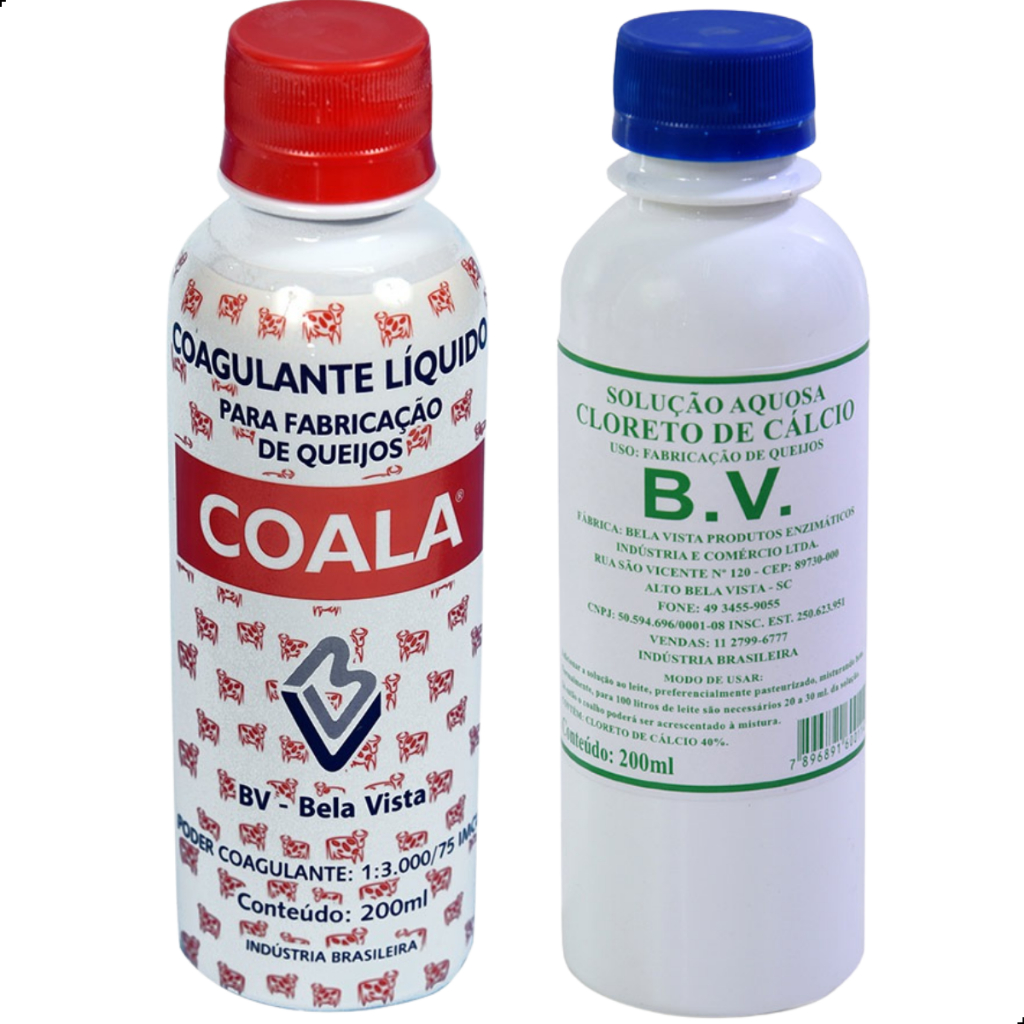 Coagulante Líquido fabricação de queijos Coala 200 ml + Cloreto de Cálcio 200ml