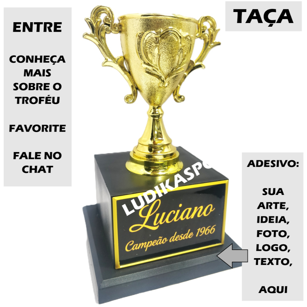 1 a 4 Troféu Taça Ouro 17cm BJ1 (Personalizo) para todas modalidades