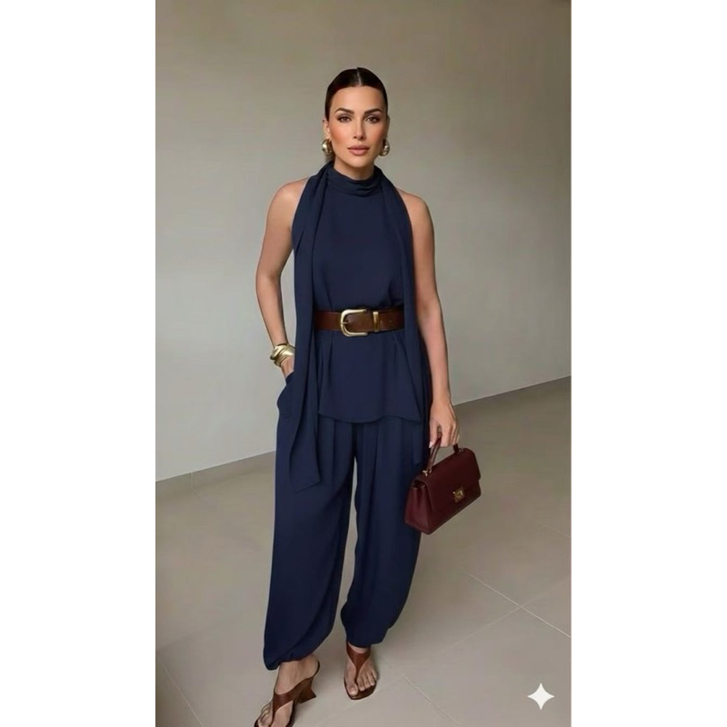 feminina conjunto crepe calça com blusa 3011