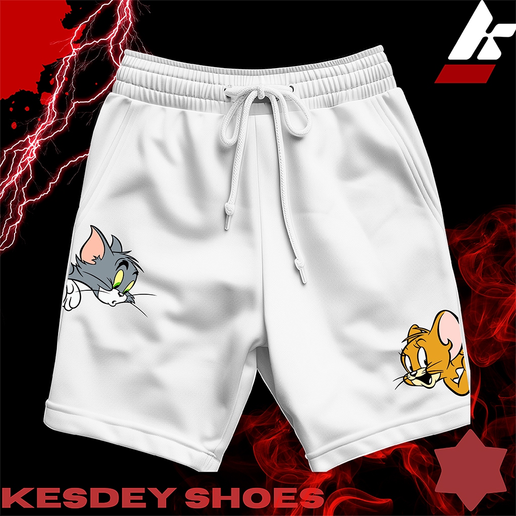 Shorts Masculina Bermuda Estilo Mauricinho Leve Slim com Bolso Lateral Estampa TOM E JERRY DE CANTO