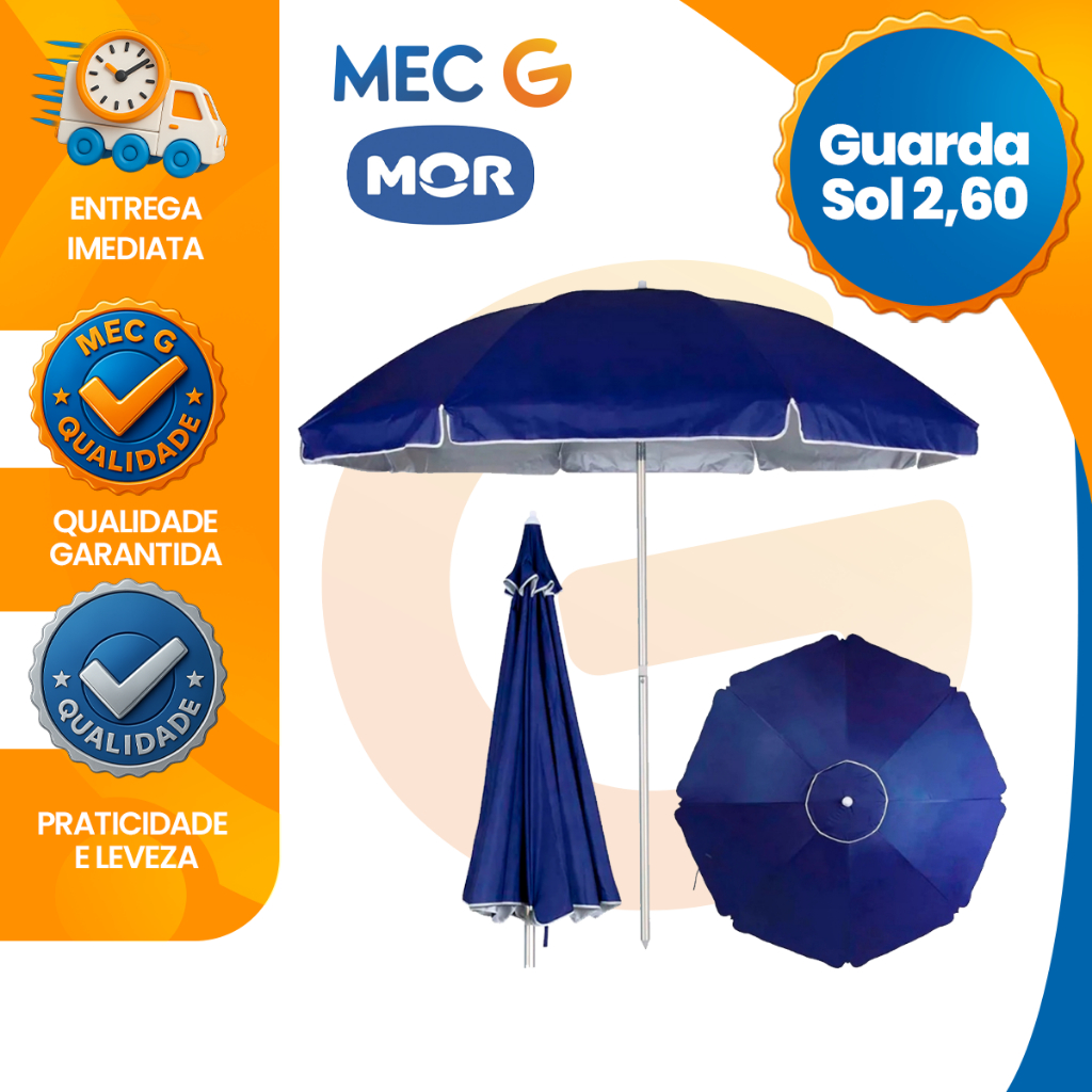 Guarda Sol Praia Piscina 2,60m Grande Articulado Reclinável Proteção Solar FPS100 Mor