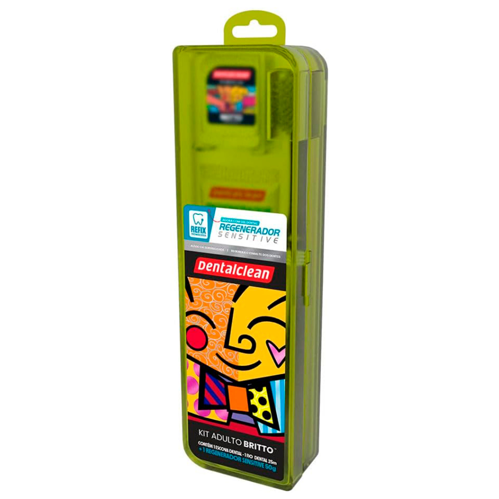 Kit Escova Dental Dentalclean 3 em 1 Romero Britto + Fio Dental 25m + 1 Gel Dental Regenerador Sensitive 50g 1 Unidade