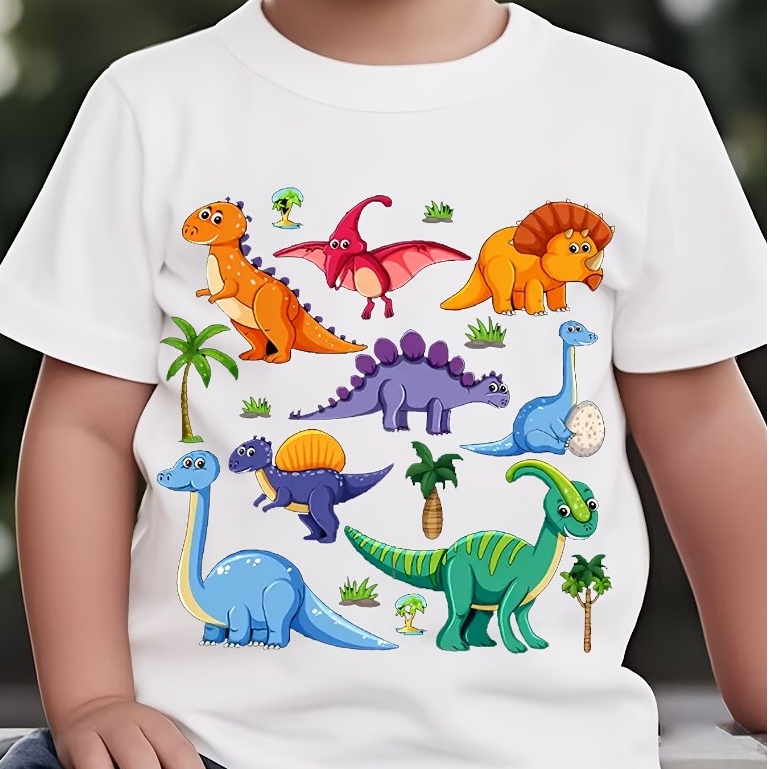 Camiseta camisa blusa Infantil Dino Dinossauro colorido algodão100% em Oferta na Shopee