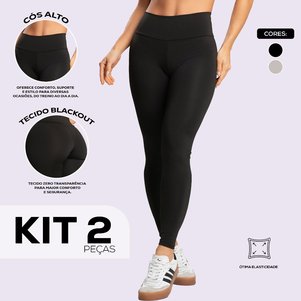 Kit 2 Calças Leg Suplex Feminina Fitness Blackout Zero Transparência Legging Academia Cintura Alta