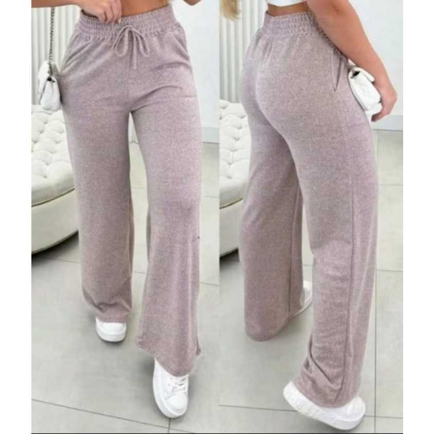 Calça Feminina Pantalona em Tecido Lanzinha – Cintura Alta com Bolsos | Ideal para o Inverno