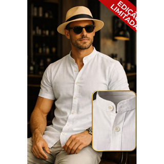 Camisa Masculina Social Manga Curta Gola Padre Slim Luxo em Oferta na Shopee