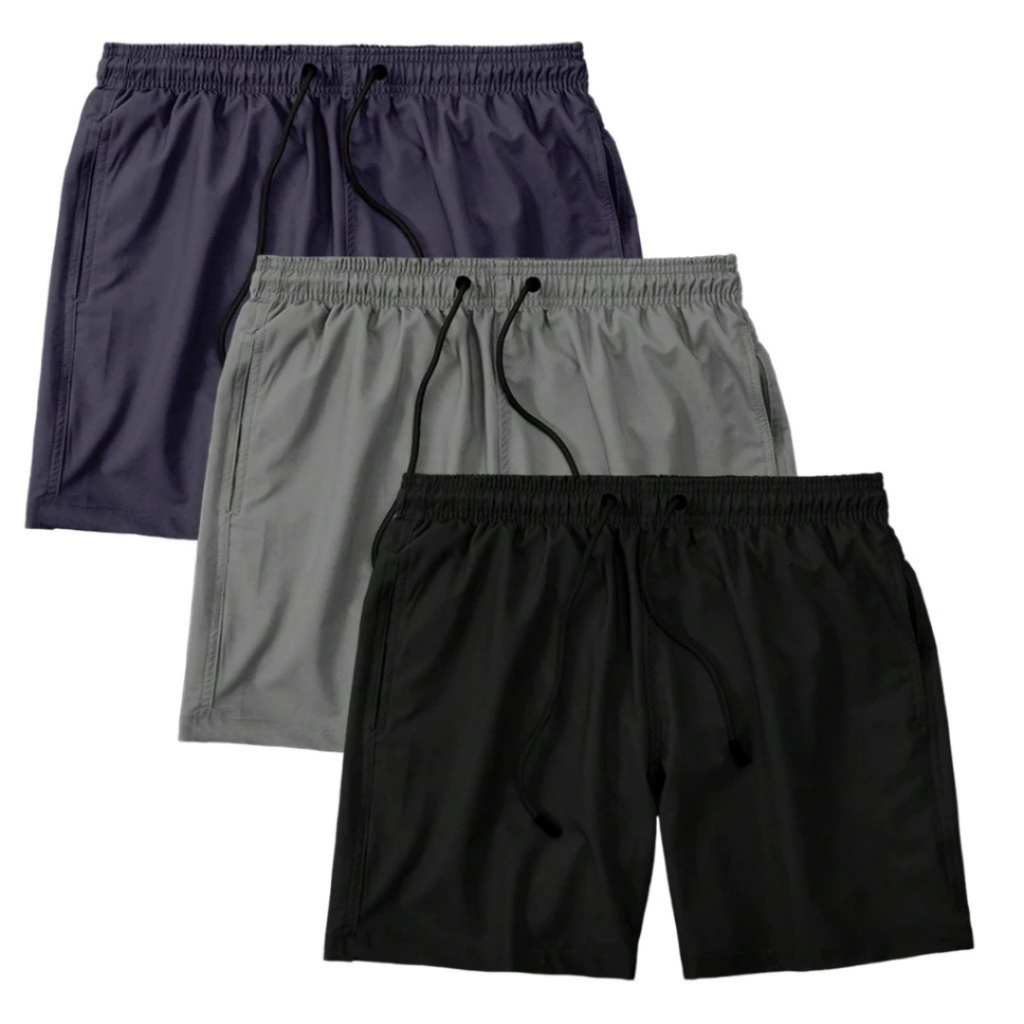 Roupa Masculina: Kit 3 Short Masculino Mauricinho - Bermuda Masculina Tactel Elastano Praia P ao G2